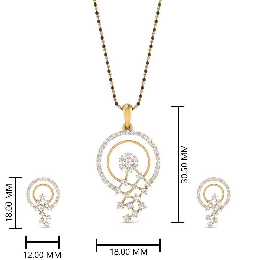 Circle-Pave-Diamond-Mangalsutra-Pendant-And-Earrings