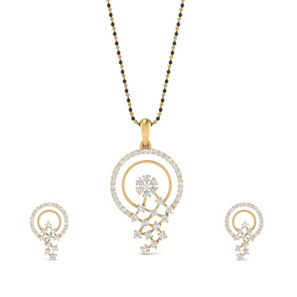 Circle-Pave-Diamond-Mangalsutra-Pendant-And-Earrings