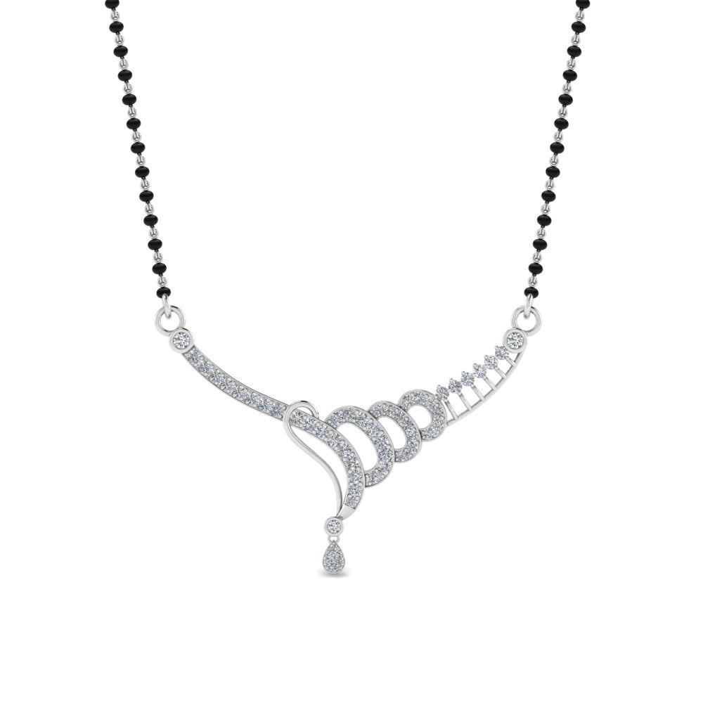 Diamond Tanmaniya Pendant Mangalsutra In Mgs8955 Nl Wg14K-White-Gold