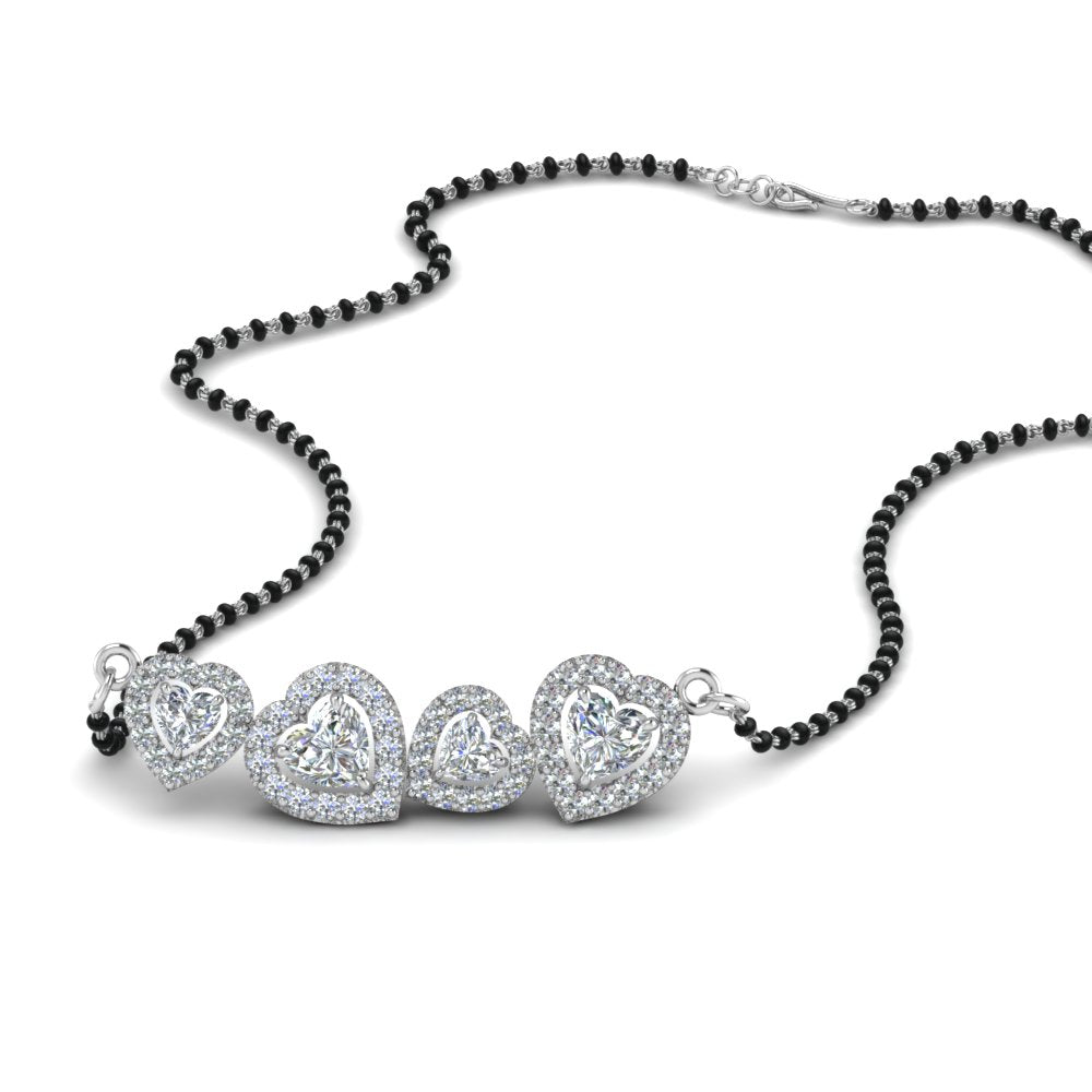 Fancy Diamond Halo Mangalsutra Pendant In Mgs8880 Nl Wg14K-White-Gold