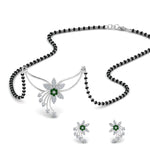 Load image into Gallery viewer, Flower-Design-Diamond-Mangalsutra-And-Earring-Set-With-Emerald