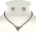 Load image into Gallery viewer, Flower-Design-Diamond-Mangalsutra-And-Earring-Set-With-Emerald