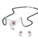 Load image into Gallery viewer, Flower-Design-Diamond-Mangalsutra-And-Earring-Set-With-Orange-Sapphire
