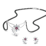 Load image into Gallery viewer, Flower-Design-Diamond-Mangalsutra-And-Earring-Set-With-Pink-Sapphire