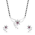 Load image into Gallery viewer, Flower-Design-Diamond-Mangalsutra-And-Earring-Set-With-Pink-Sapphire