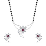 Load image into Gallery viewer, Flower-Design-Diamond-Mangalsutra-And-Earring-Set-With-Pink-Sapphire
