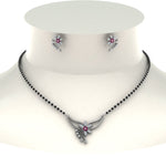 Load image into Gallery viewer, Flower-Design-Diamond-Mangalsutra-And-Earring-Set-With-Pink-Sapphire