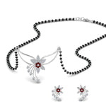 Load image into Gallery viewer, Flower-Design-Diamond-Mangalsutra-And-Earring-Set-With-Ruby