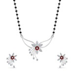 Load image into Gallery viewer, Flower-Design-Diamond-Mangalsutra-And-Earring-Set-With-Ruby