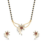 Load image into Gallery viewer, Flower-Design-Diamond-Mangalsutra-And-Earring-Set-With-Ruby