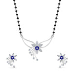 Load image into Gallery viewer, Flower-Design-Diamond-Mangalsutra-And-Earring-Set-With-Sapphire
