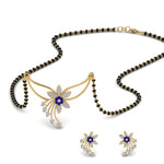 Load image into Gallery viewer, Flower-Design-Diamond-Mangalsutra-And-Earring-Set-With-Sapphire
