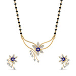 Load image into Gallery viewer, Flower-Design-Diamond-Mangalsutra-And-Earring-Set-With-Sapphire