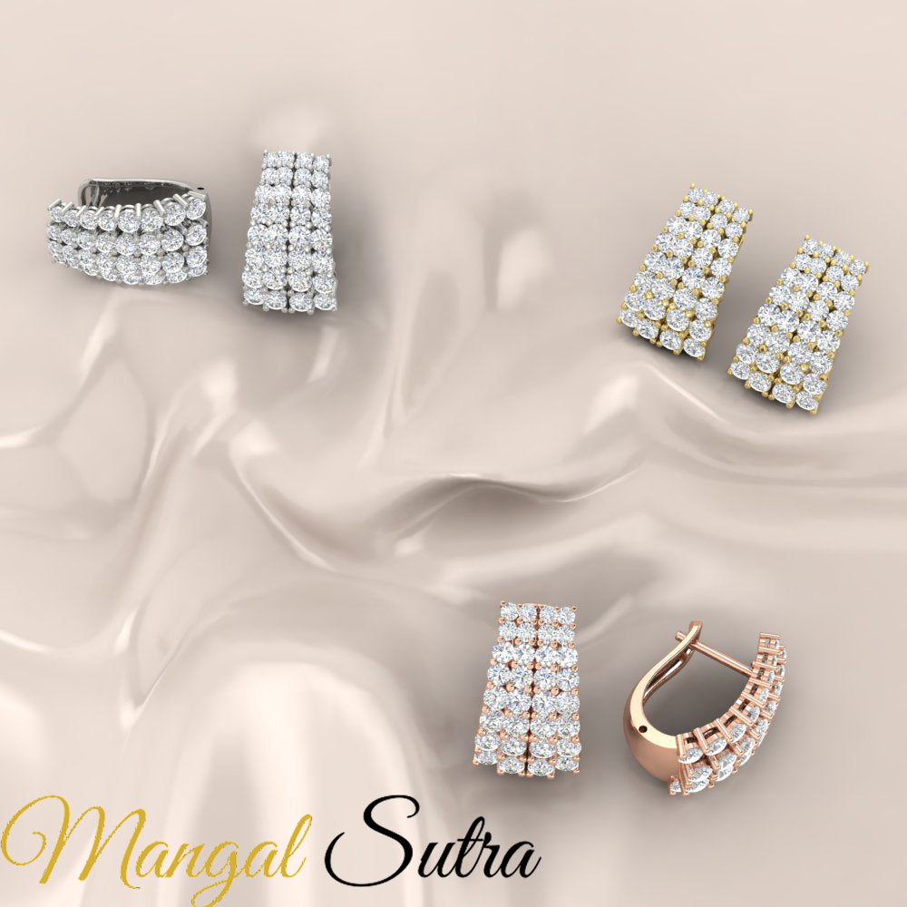 Classic Four Rows Diamond Hoops Earrings