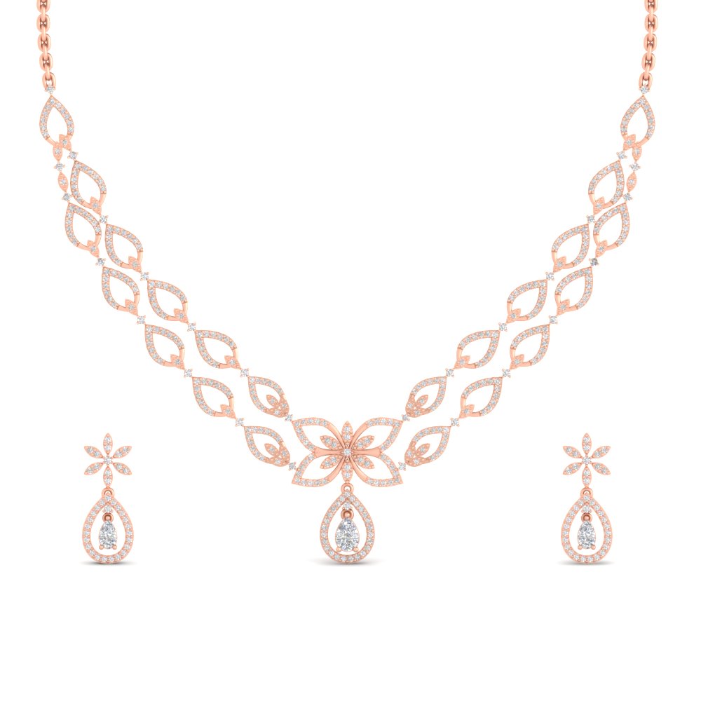 2 Row Delicate Diamond Necklace With Earrings
