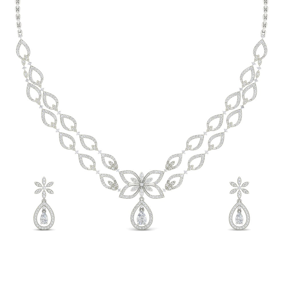 2 Row Delicate Diamond Necklace With Earrings