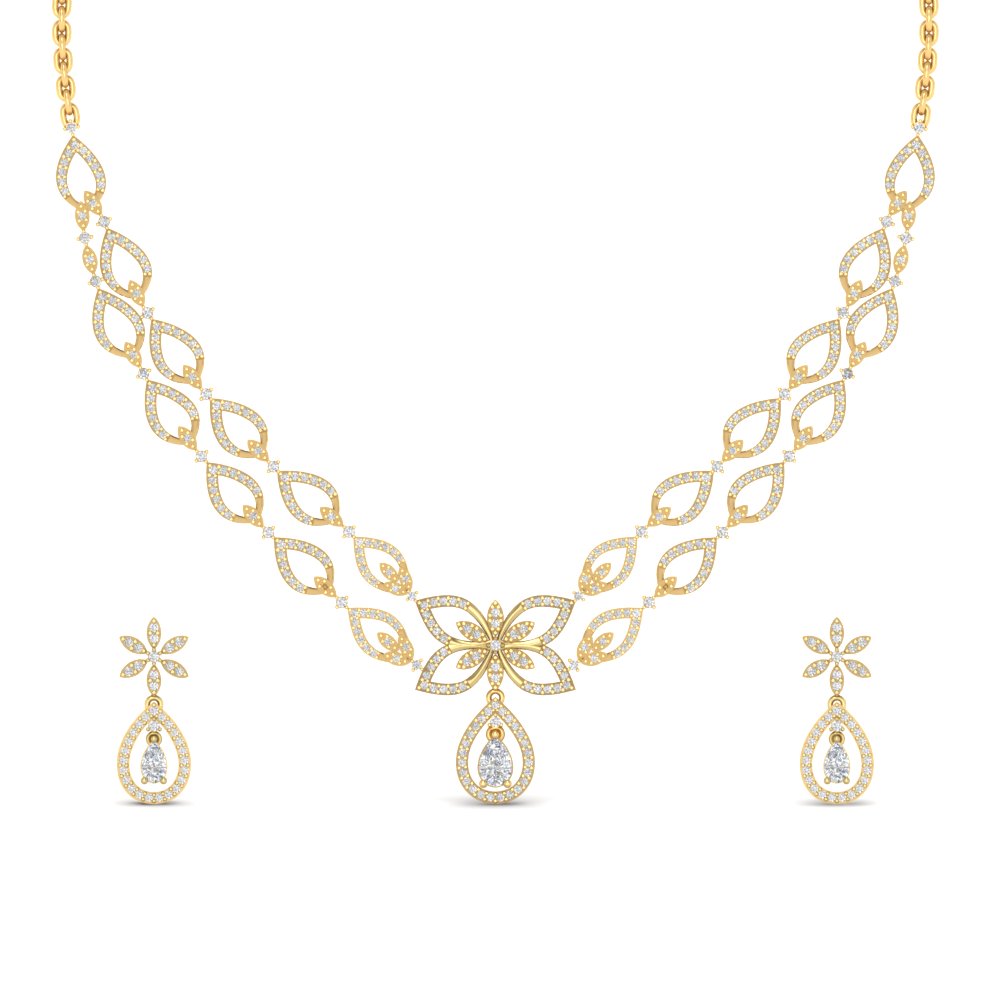 2 Row Delicate Diamond Necklace With Earrings
