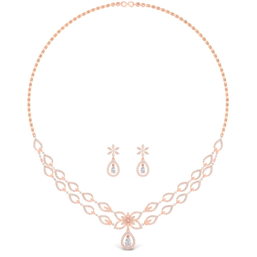 2 Row Delicate Diamond Necklace With Earrings