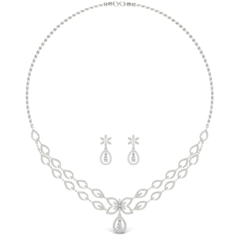 2 Row Delicate Diamond Necklace With Earrings