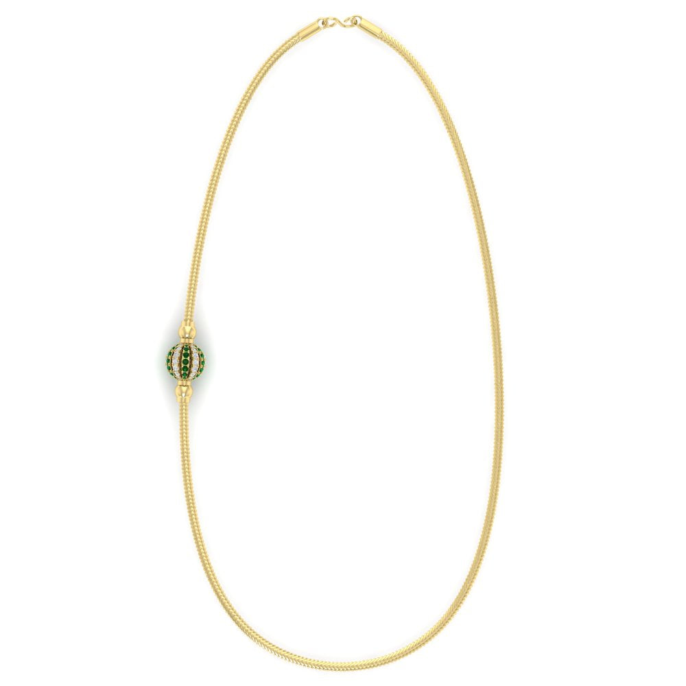 Ball Design Emerald Thali Chain Mugappu With Diamond