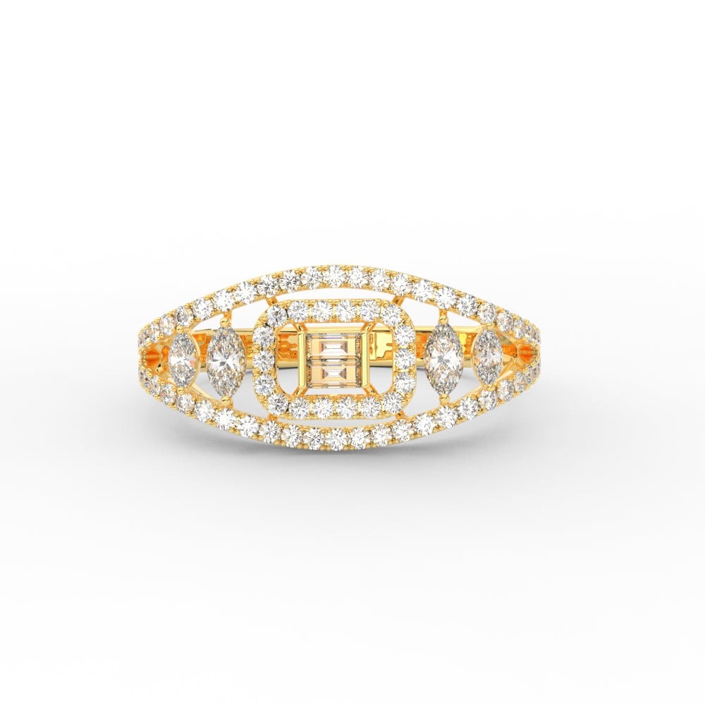Emerald Cut Halo Cluster Wide Band Ring