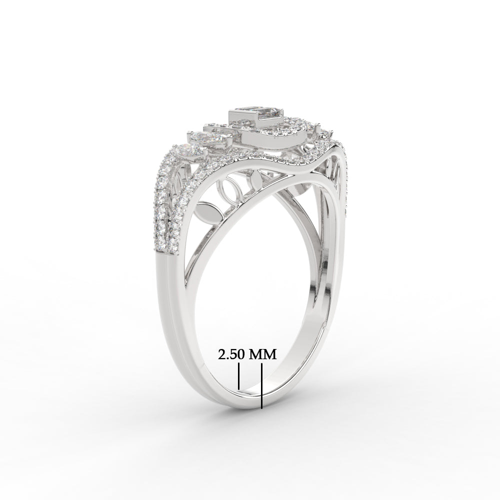 Emerald Cut Halo Cluster Wide Band Ring