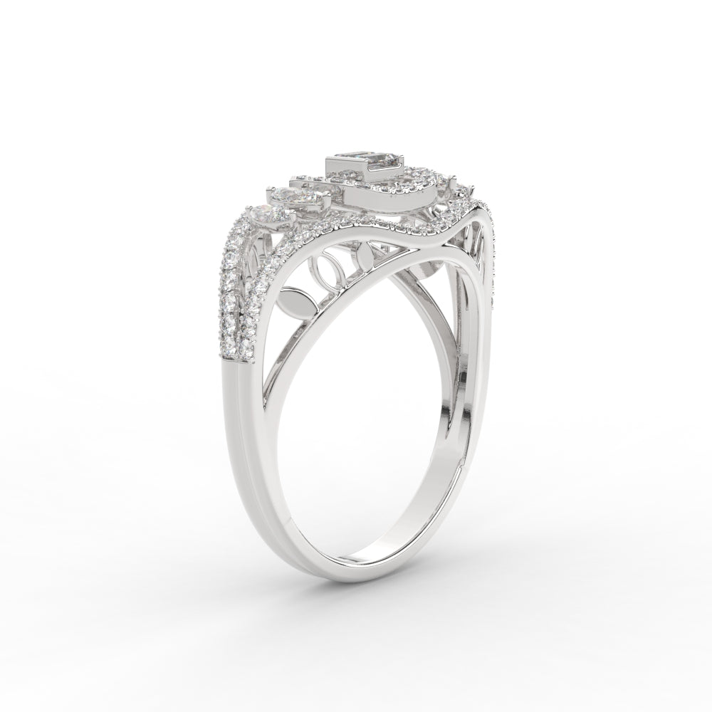 Emerald Cut Halo Cluster Wide Band Ring