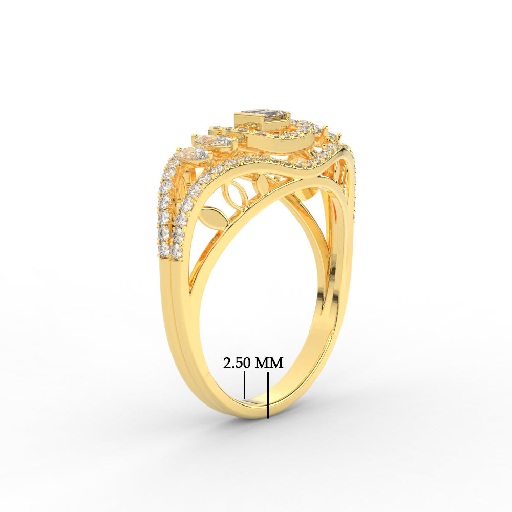 Emerald Cut Halo Cluster Wide Band Ring