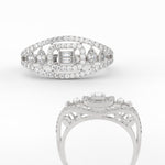 Load image into Gallery viewer, Emerald Cut Halo Cluster Wide Band Ring
