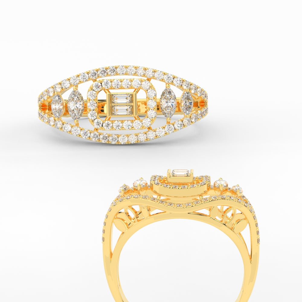 Emerald Cut Halo Cluster Wide Band Ring