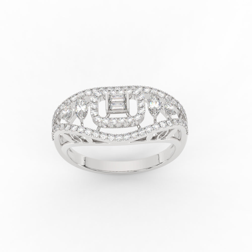 Emerald Cut Halo Cluster Wide Band Ring