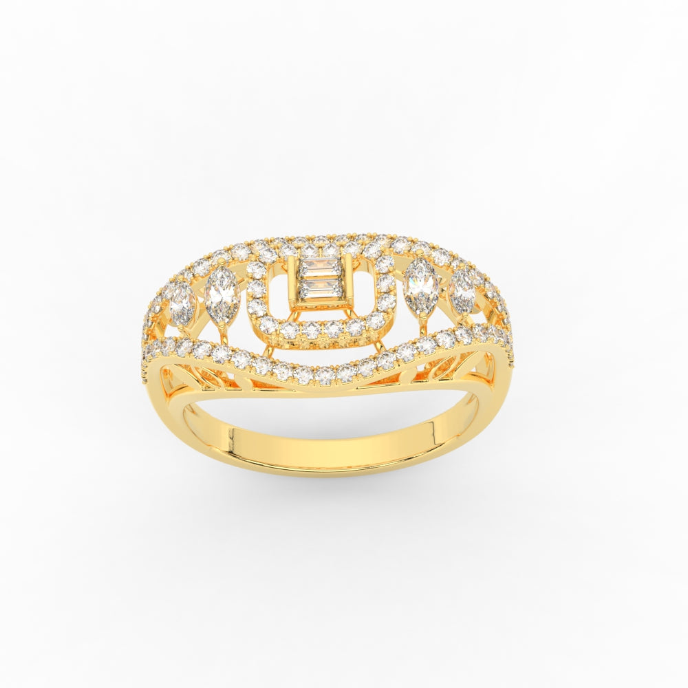 Emerald Cut Halo Cluster Wide Band Ring