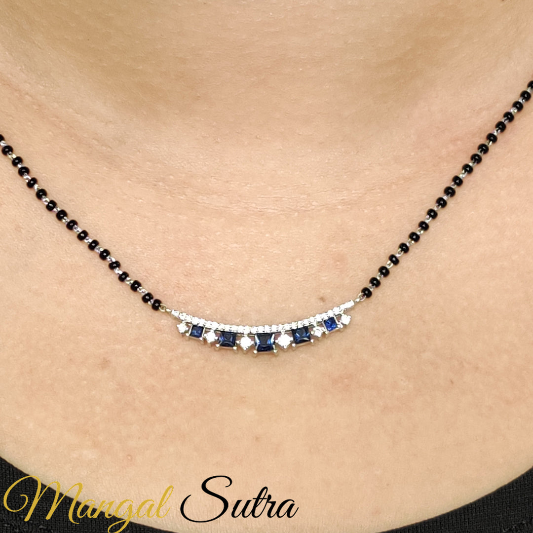 Curved Bar Blue Sapphire Mangalsutra