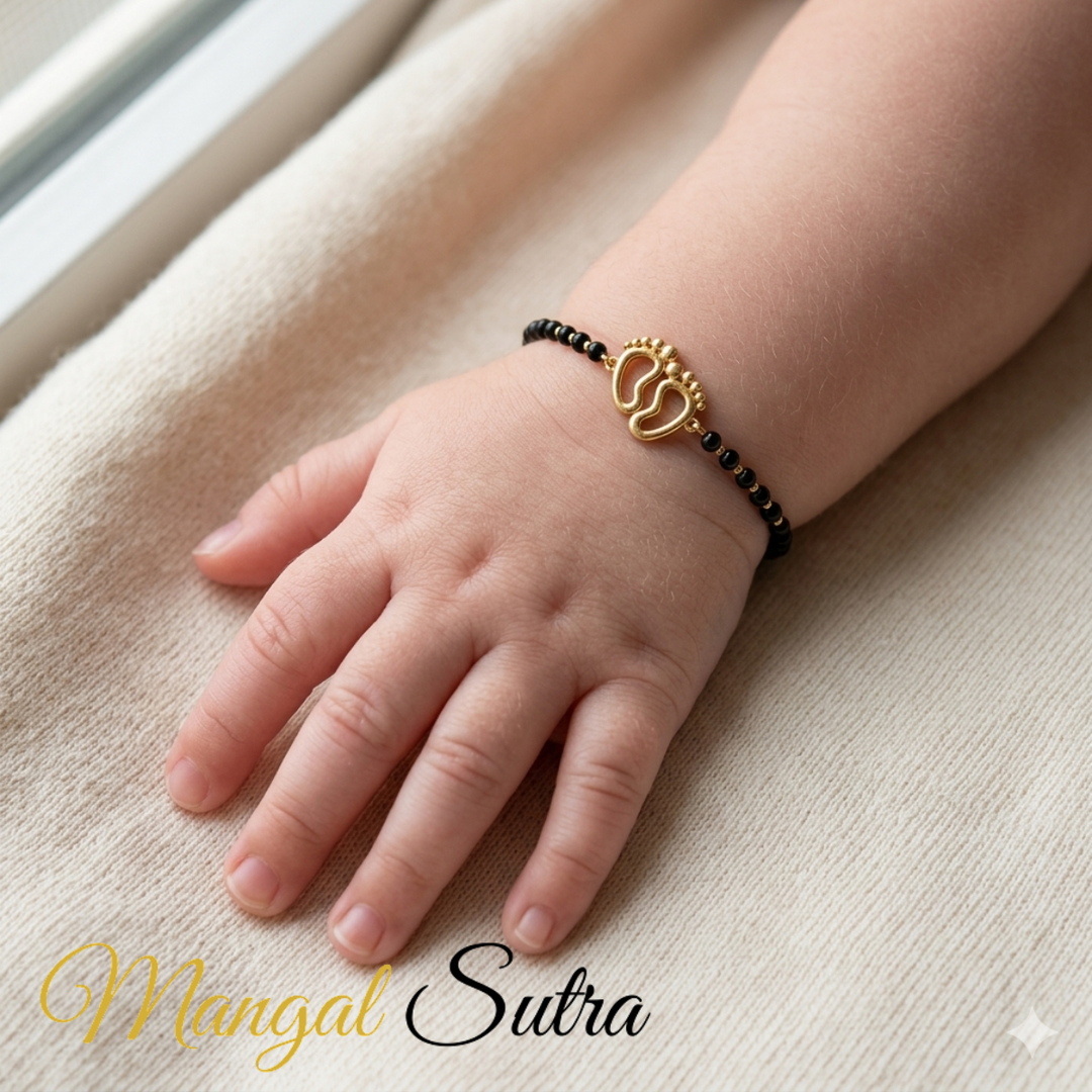Gold Baby Feet Nazariya Bracelet with Black Beads ( 1 PC )
