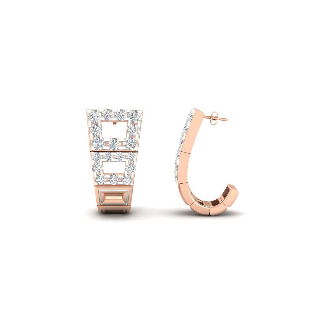 Diamond J Hoops Square Earrings