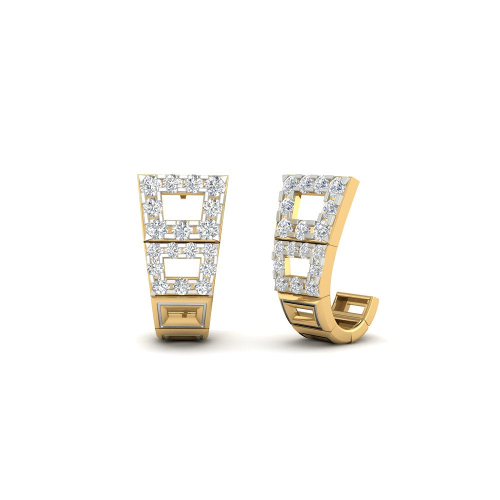 Diamond J Hoops Square Earrings