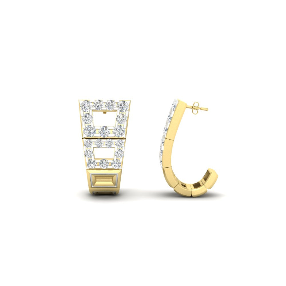 Diamond J Hoops Square Earrings