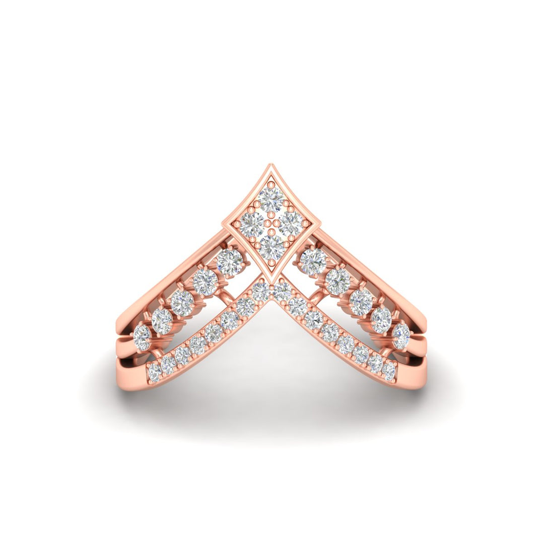 Double Row Crown Chevron Diamond Vanki Ring