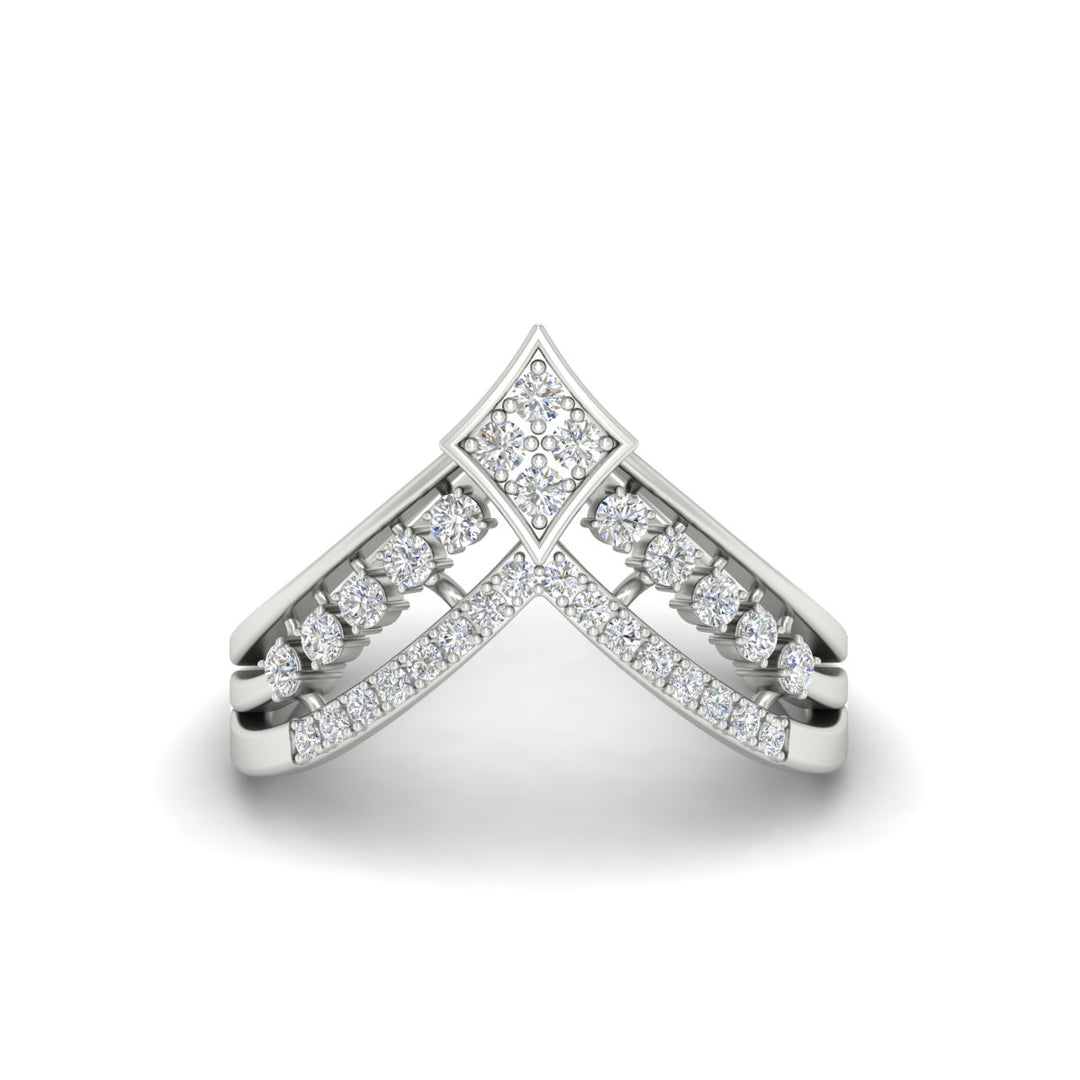 Double Row Crown Chevron Diamond Vanki Ring