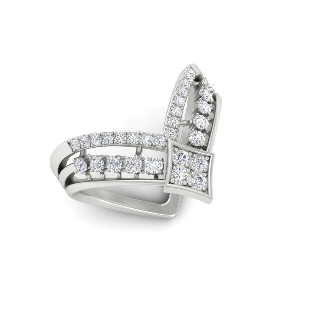 Double Row Crown Chevron Diamond Vanki Ring