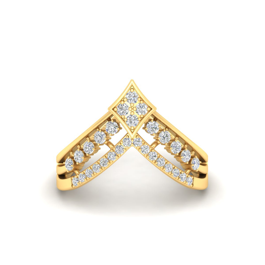 Double Row Crown Chevron Diamond Vanki Ring