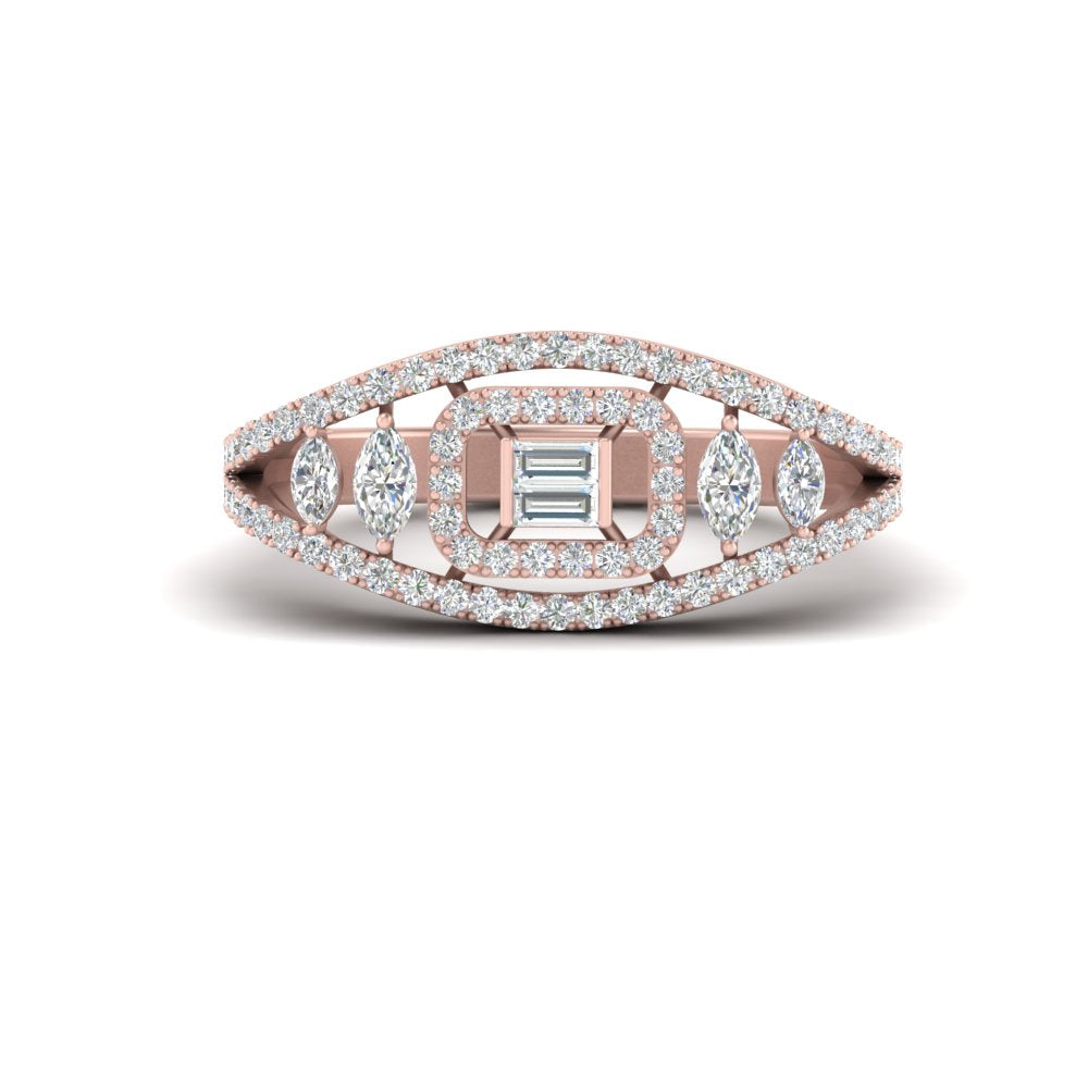 Emerald Cut Halo Cluster Wide Band Ring