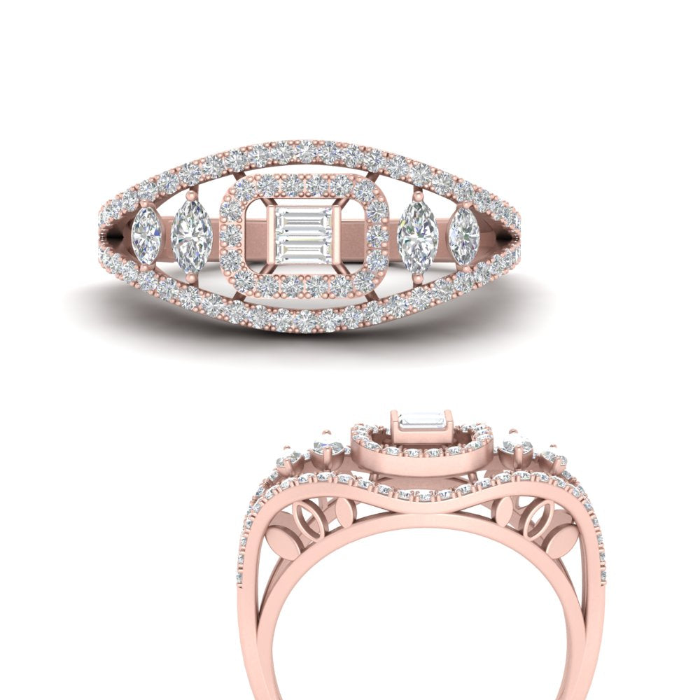 Emerald Cut Halo Cluster Wide Band Ring