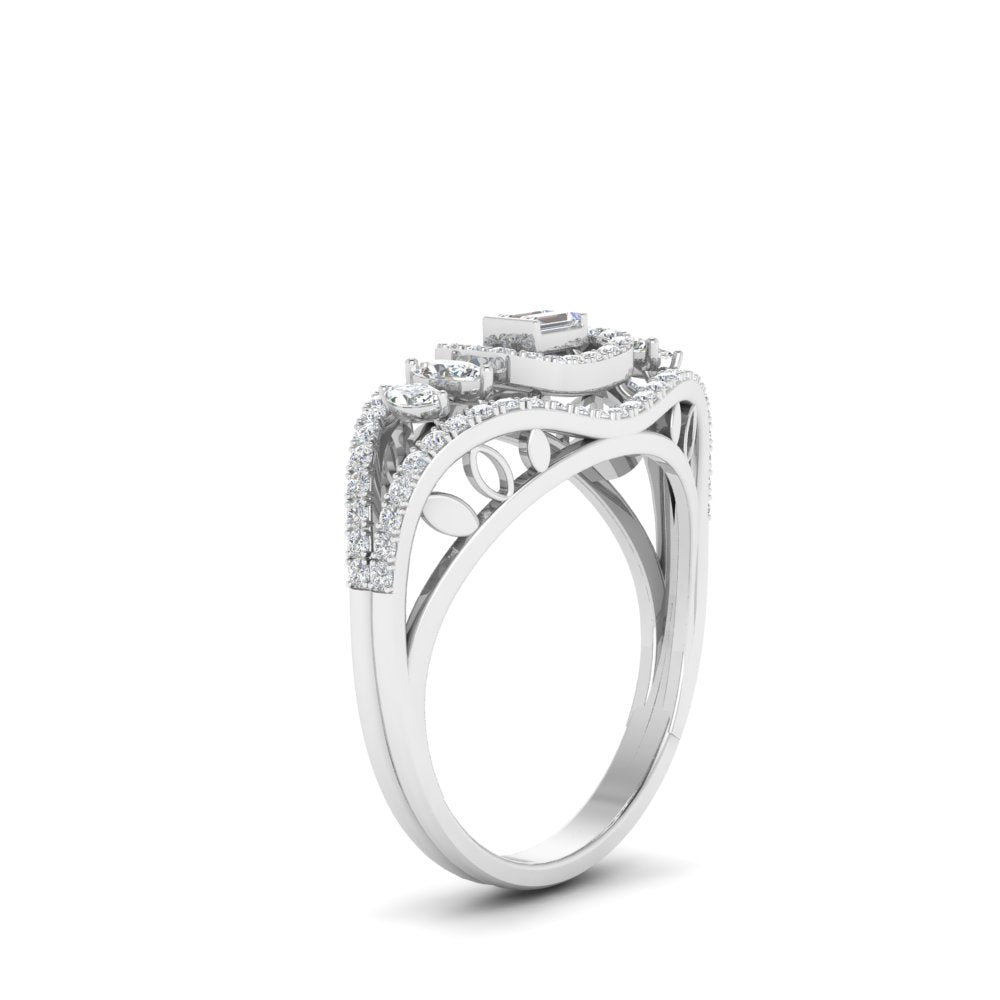 Emerald Cut Halo Cluster Wide Band Ring