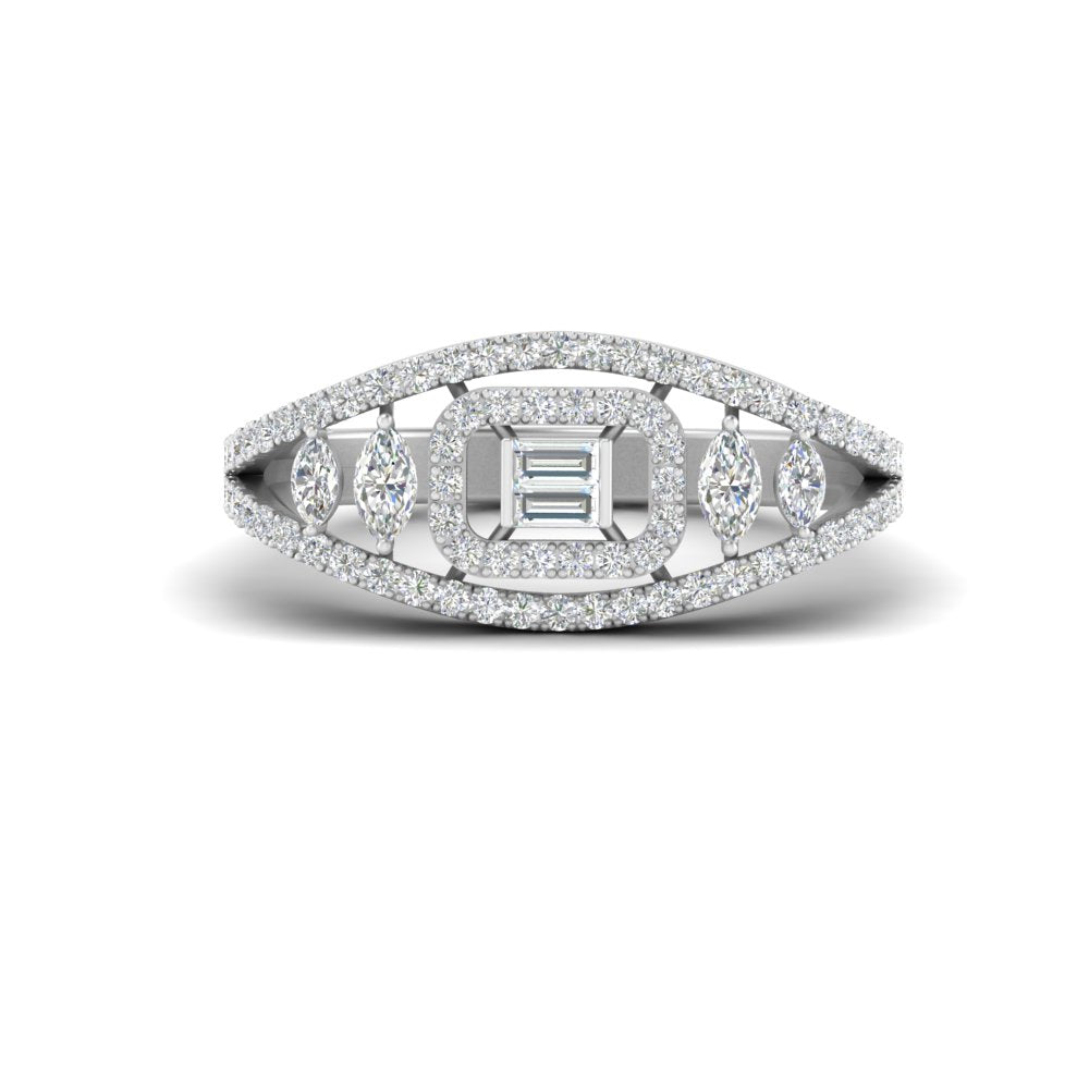 Emerald Cut Halo Cluster Wide Band Ring