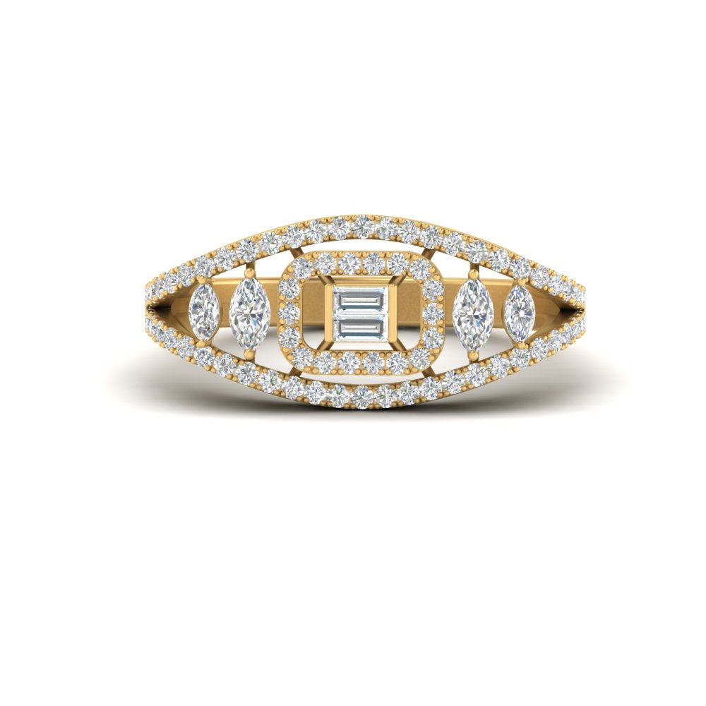 Emerald Cut Halo Cluster Wide Band Ring