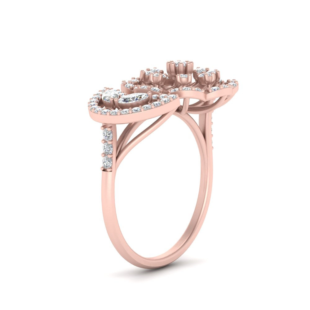Flower And Leaf Wide Diamond Ring