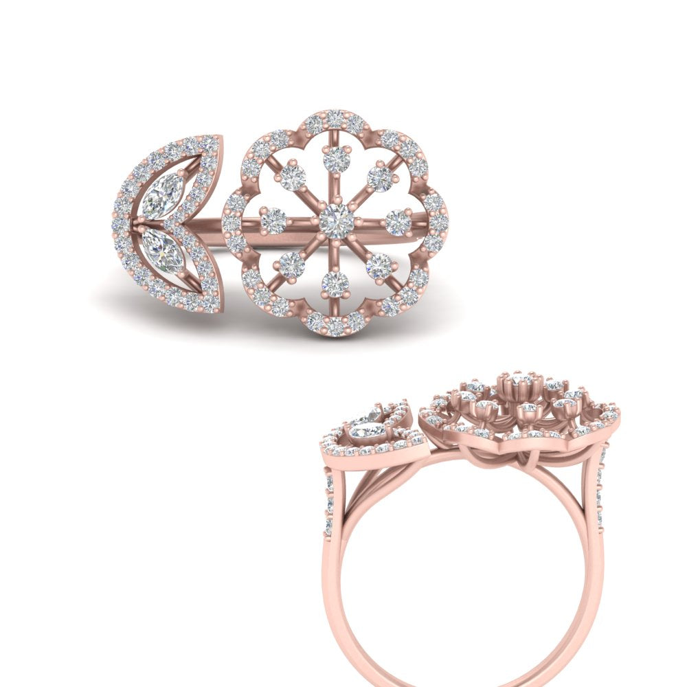 Flower And Leaf Wide Diamond Ring