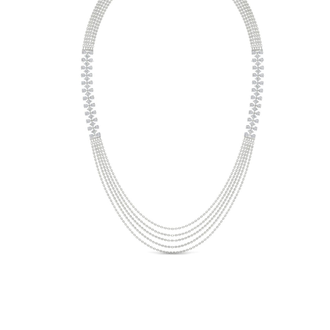 Five Layer Floral Pear And Princess Diamond Neckalce
