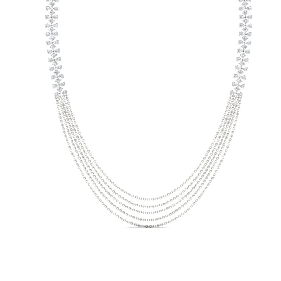 Five Layer Floral Pear And Princess Diamond Neckalce